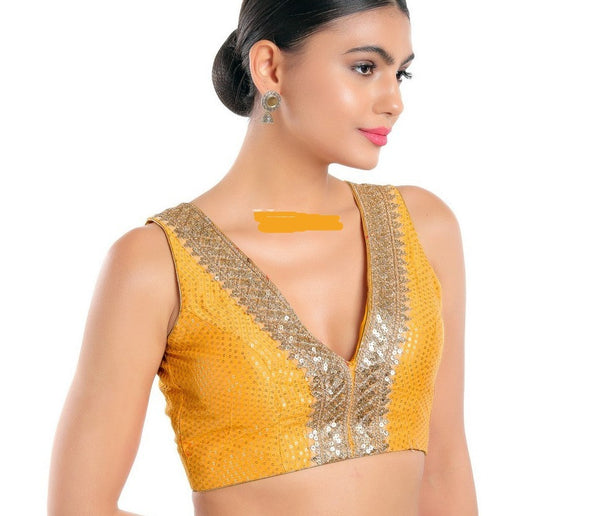 Readymade Jain Silk Padded Back Open Sleeveless Saree Blouse