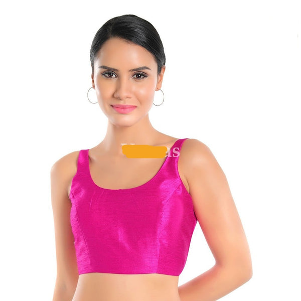Readymade Dupion Silk Padded Back Open Sleeveless Pink Saree Blouse