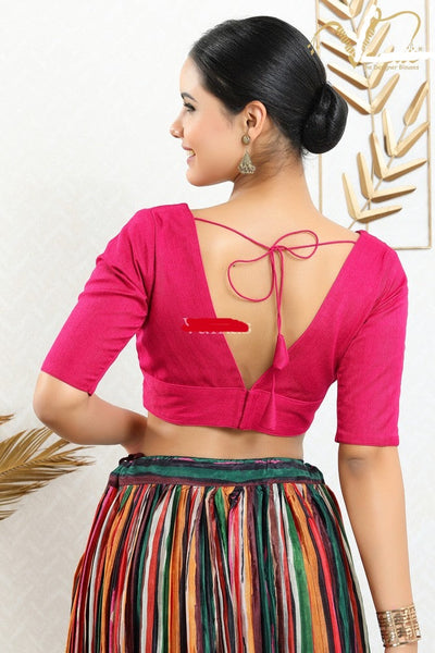 Readymade Silk Padded Back Open Elbow Sleeves Pink Saree Blouse