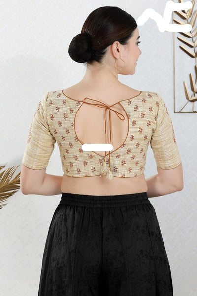Readymade Cotton Padded Back Open Elbow Sleeves Saree Blouse