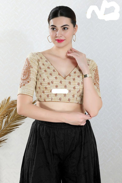 Readymade Cotton Padded Back Open Elbow Sleeves Saree Blouse