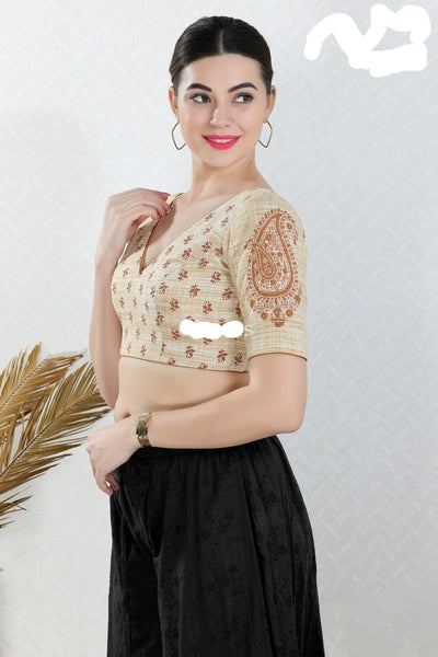 Readymade Cotton Padded Back Open Elbow Sleeves Saree Blouse