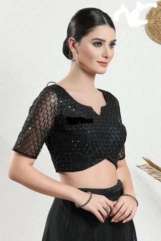 Readymade Net Padded Back Open Elbow Sleeves Saree Blouse