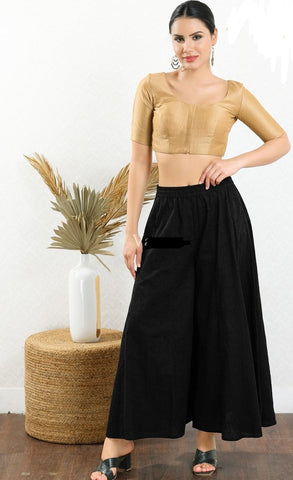 Readymade Mulbury Silk Padded Front Open Elbow Sleeves Gold Saree Blouse