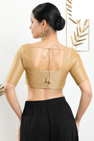 Mulbury Gold Silk Padded Front Open Elbow Sleeves Readymade Blouse