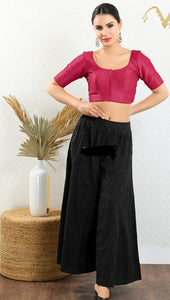 Readymade Mulbury Silk Padded Front Open Elbow Sleeves Magenta Saree Blouse
