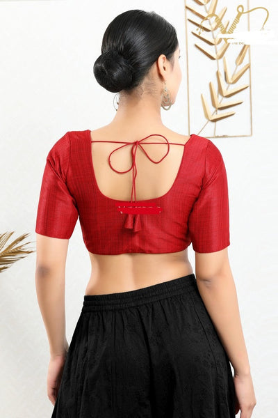Readymade Silk Padded Back Open Elbow Sleeves Red Saree Blouse
