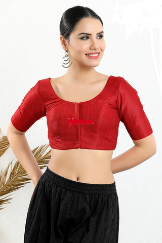 Readymade Silk Padded Back Open Elbow Sleeves Red Saree Blouse