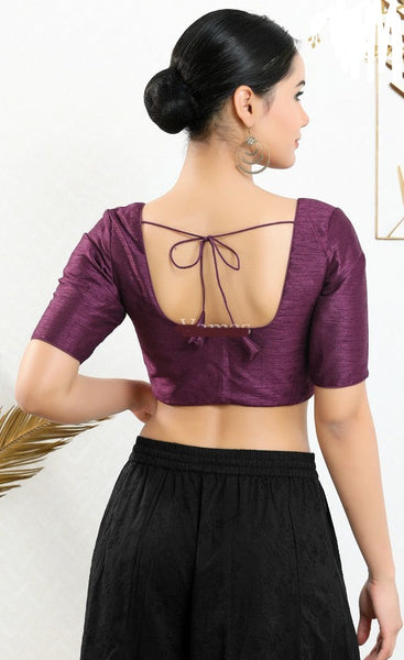Readymade Mulbury Silk Padded Front Open Elbow Sleeves Saree Blouse