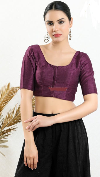 Readymade Mulbury Silk Padded Front Open Elbow Sleeves Saree Blouse