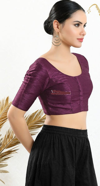 Readymade Mulbury Silk Padded Front Open Elbow Sleeves Saree Blouse