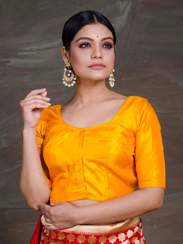 Readymade Turmeric Yellow Silk Saree Blouse