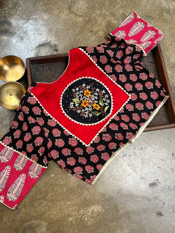 Readymade Pure Cotton Ajrakh Blouse with Embroidery Blouse