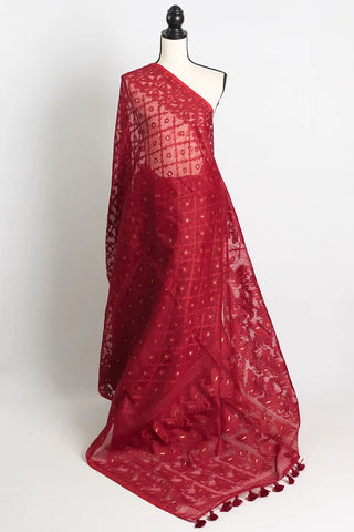 Dark Red Soft Jamdani Saree
