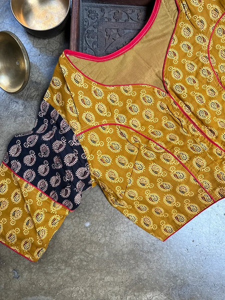 Readymade Pure Cotton Ajrakh Blouse with Embroidery Blouse