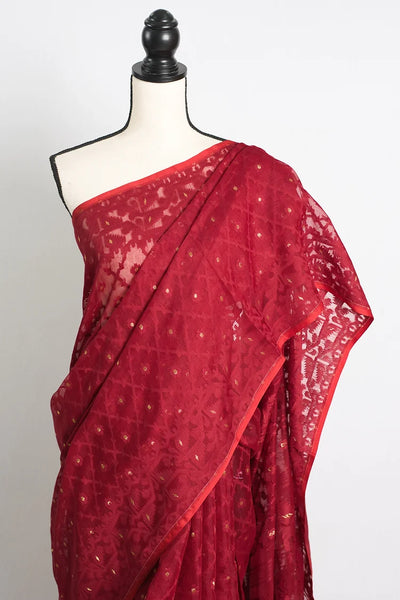 Dark Red Soft Jamdani Saree