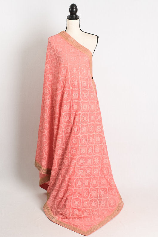 Georgette Chikankari Saree in Peach