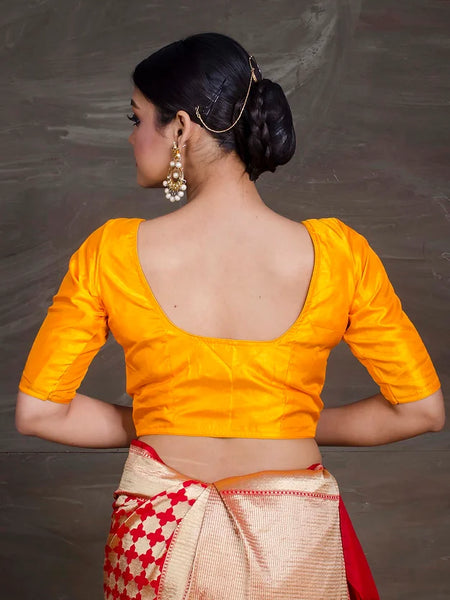 Readymade Turmeric Yellow Silk Saree Blouse