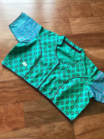 Readymade Printed Cotton Rama Green Blouse