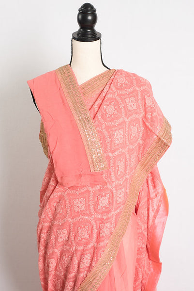 Georgette Chikankari Saree in Peach