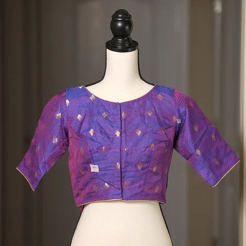 Readymade Purple Boat Neck Designer Banarasi Blouse