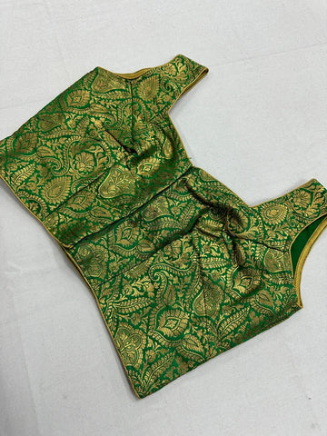 Readymade Green Banarasi Brocade Designer Saree Blouse