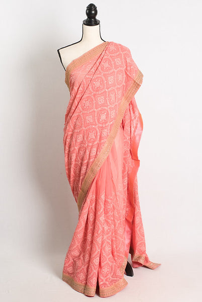 Georgette Chikankari Saree in Peach