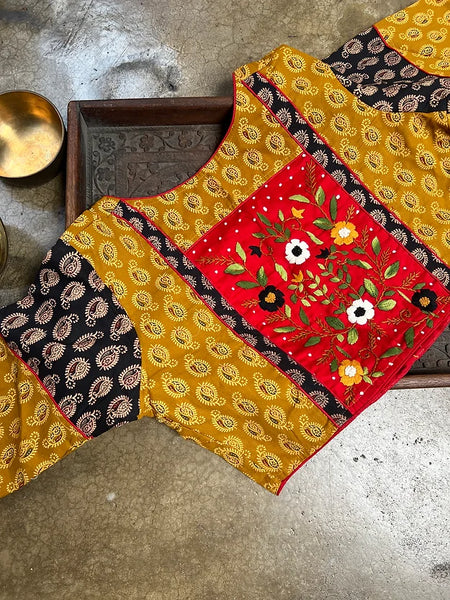 Readymade Pure Cotton Ajrakh Blouse with Embroidery Blouse