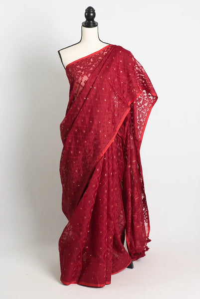 Dark Red Soft Jamdani Saree