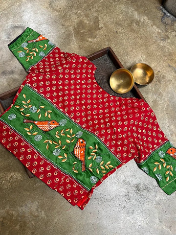 Readymade Pure Cotton Ajrakh Kurti Shaped Embroidery Blouse
