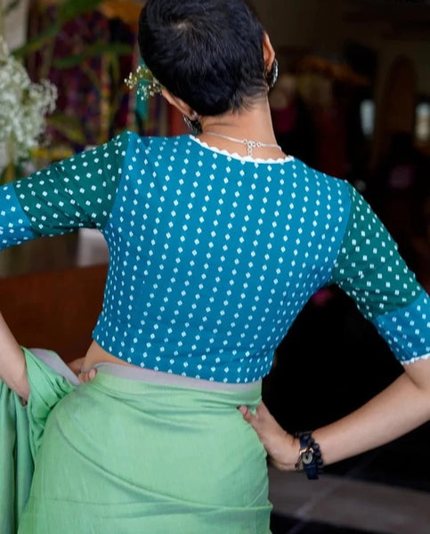 Readymade Elegant V-Neck Green Cotton Blouse