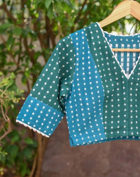 Readymade Elegant V-Neck Green Cotton Blouse