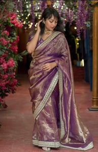 Purple Chanderi Silk Zari Shimmer Saree With Lace Border