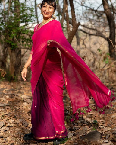 Beautiful Cotton Saree Embellished With Zari and Hand-Embroidered Sequins