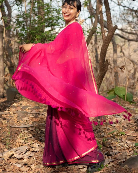 Beautiful Cotton Saree Embellished With Zari and Hand-Embroidered Sequins