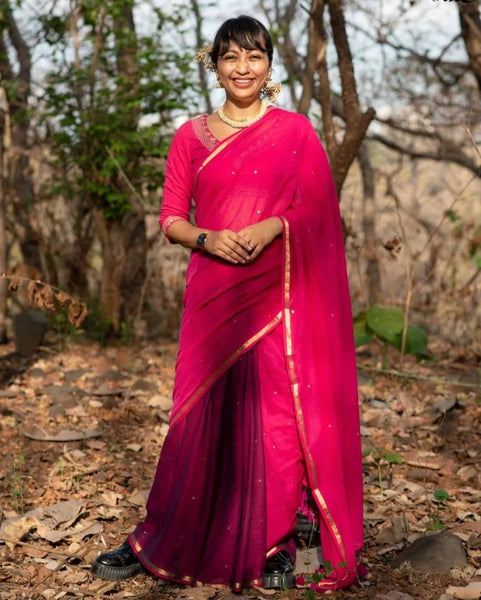 Beautiful Cotton Saree Embellished With Zari and Hand-Embroidered Sequins