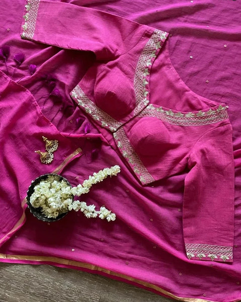 Beautiful Cotton Saree Embellished With Zari and Hand-Embroidered Sequins