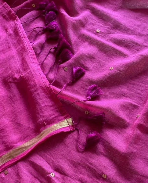 Beautiful Cotton Saree Embellished With Zari and Hand-Embroidered Sequins