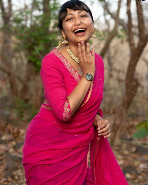 Beautiful Cotton Saree Embellished With Zari and Hand-Embroidered Sequins