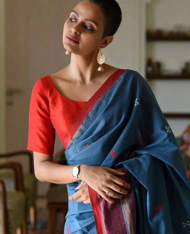 Readymade Red Artificial Silk Short Sleeve Blouse With Round Neck