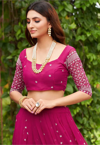 Embroidered Georgette Lehenga in Pink