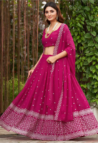 Embroidered Georgette Lehenga in Pink