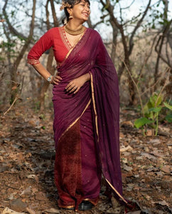 Beautiful Cotton Saree With Zari and Hand-Embroidered Chumkis