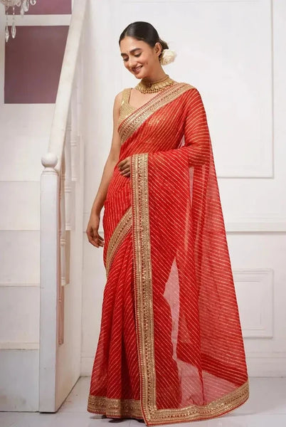 Red Kota Saree with Red Border for Wedding