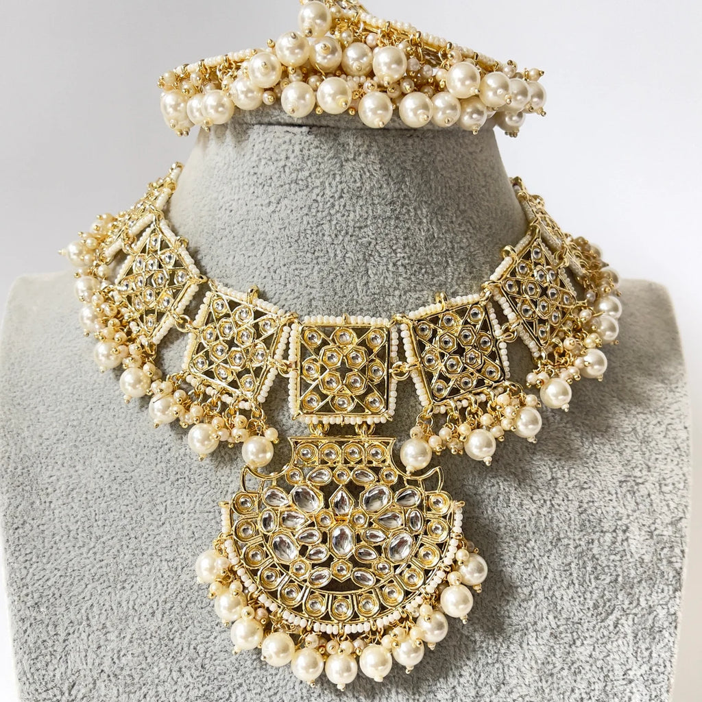 Austrian Stone Pearls Choker Necklace Set Indian Bollywood Jewellery  Pakistani Jewelry, Bridal Jewelry Eid Party Evening
