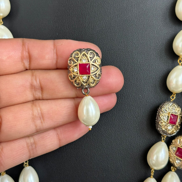 White Pearl Kundan Long Necklace Indian Jewelry