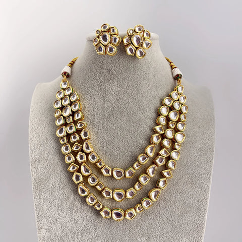Three Layer Kundan Necklace and Earring Set