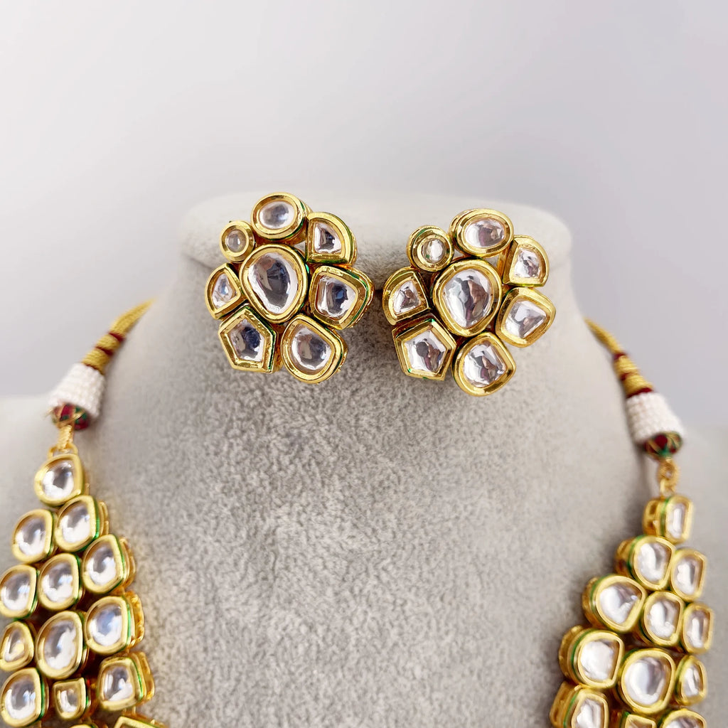 Three Layer Kundan Necklace and Earring Set ShopBollyWear.Com