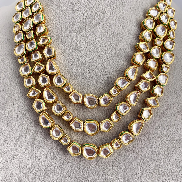 Three Layer Kundan Necklace and Earring Set