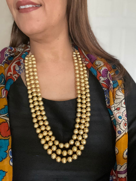 Matar Mala round beaded Mala in Olive gold tone